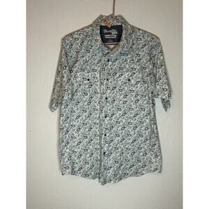 Wrangler 20X Competition Pearl Snap White Blue Paisley Western Shirt Sz Large